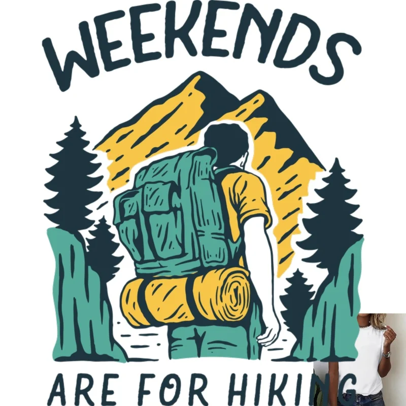 Outdoor Hiking Theme Heat Transfer White Ink Iron - on Patch, Mountain & Backpack Pattern, Suitable for T - shirts/Canvas Bags, - zdjęcie 1
