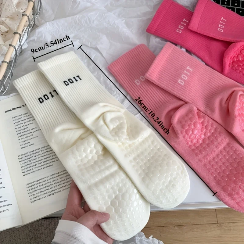 5 pairs solid color slip yoga letter socks mid tube Active wear Essentials Fitness Sports Wear Casual Durable Antislip