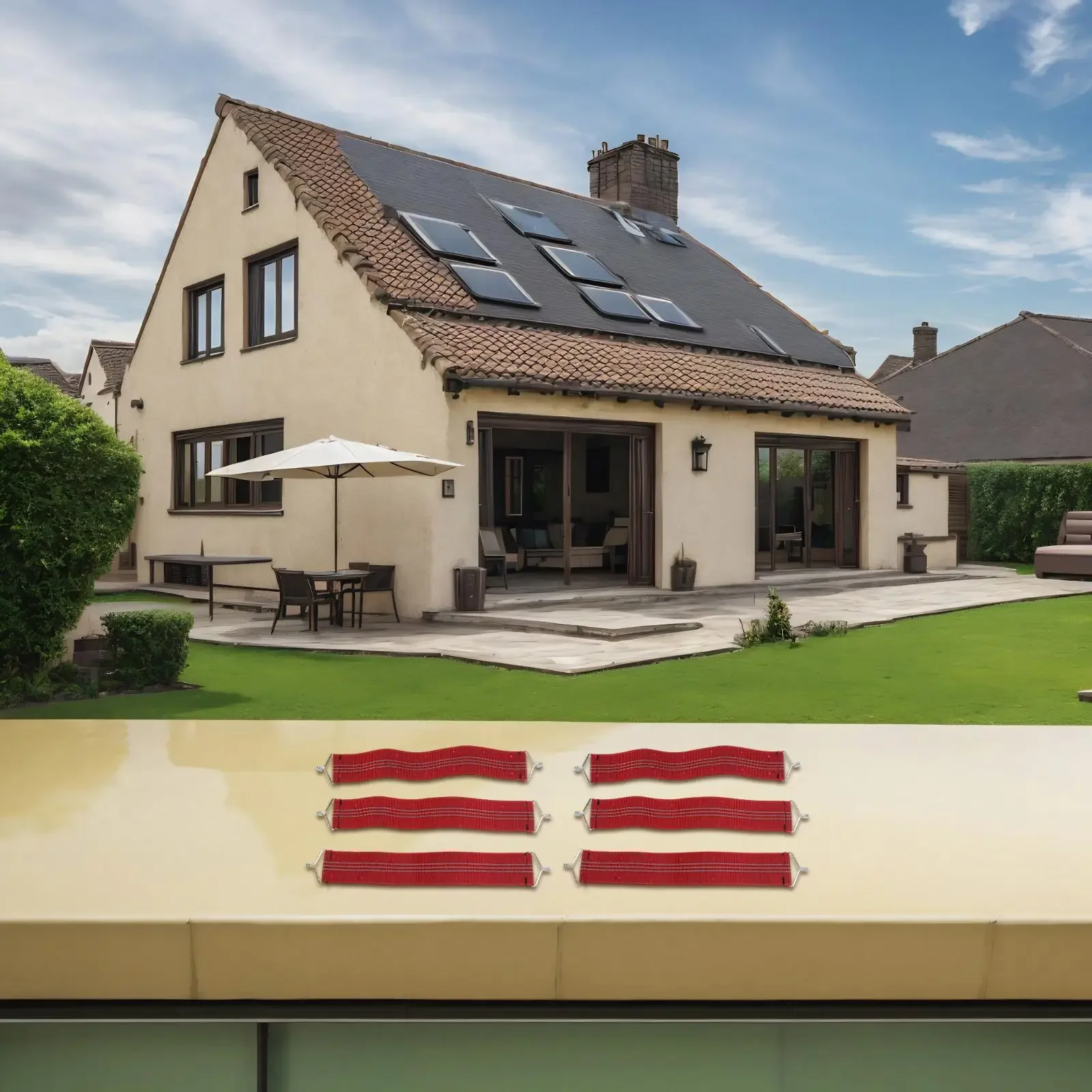 6個の伸縮性のある布製チェアベルト、金属フック付き、サンラウンジャー、リクライニングチェア、折りたたみ椅子、反重力チェア用