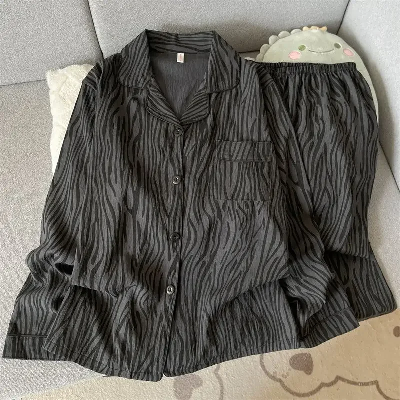 Spring and Autumn Hot Selling Men's Sleepwear Thin Design Simple Embroidered Cardigan Long Sleeve Long Pants Homewear Set Youth
