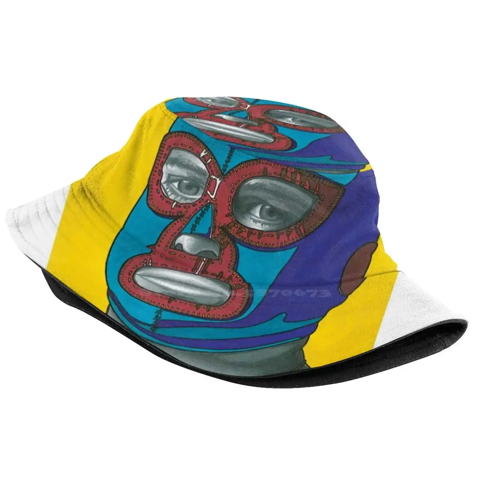 Nacho Sun Cap Fisherman Hat Bucket Hats Nacho Libre Stretchy Pants Luchador Masked Graphite Colorful Realism Trippy