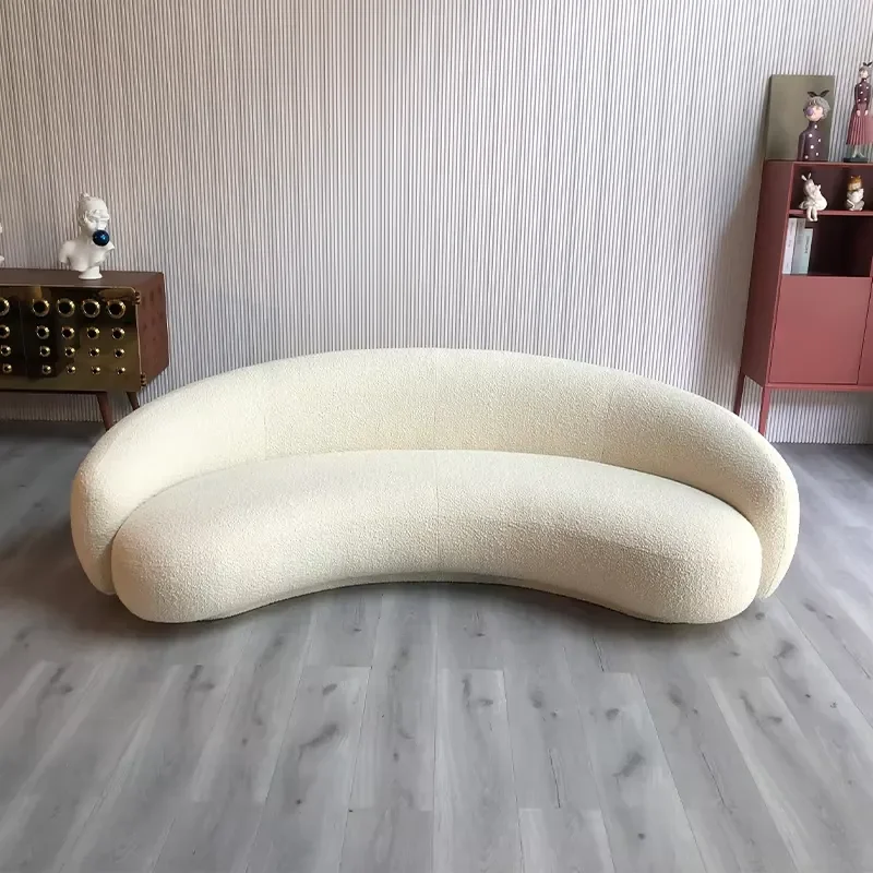 

Living Room White Teddy Bear Fabric Moon Shape Couch Fabric Sofa