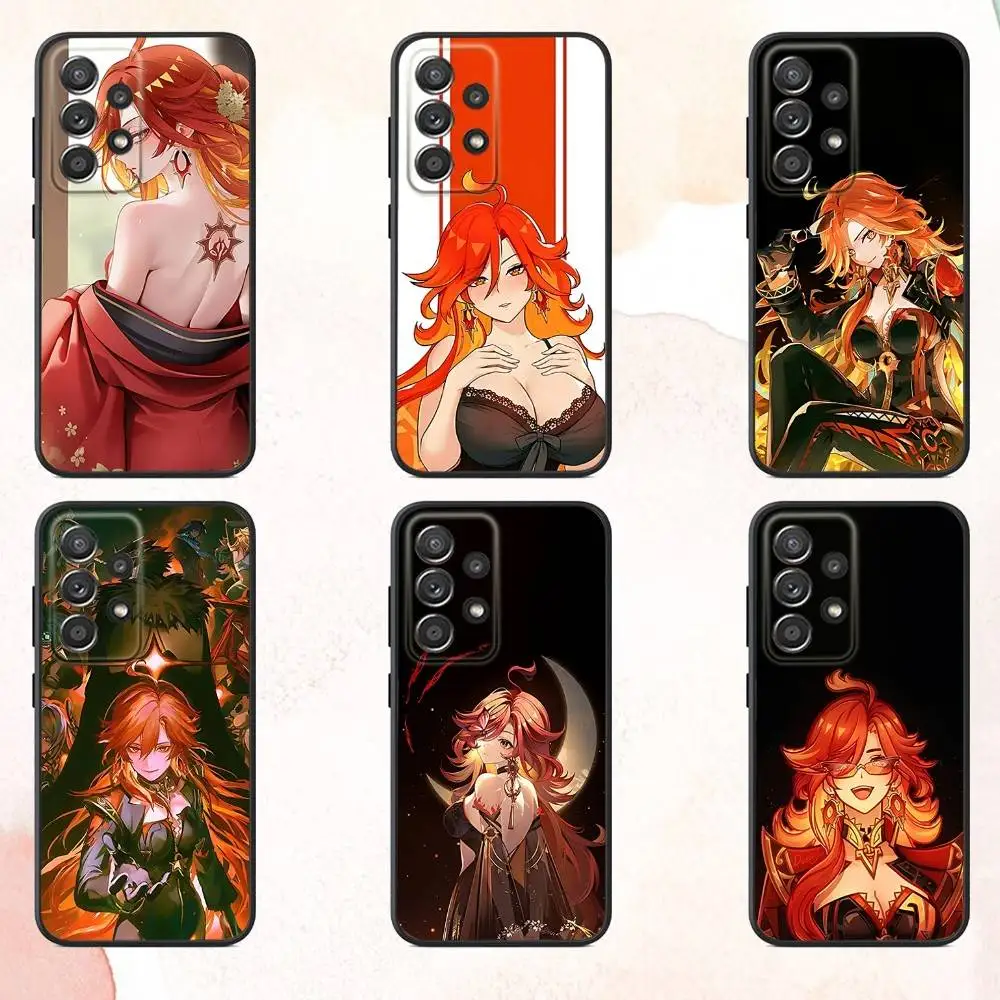 حافظة هاتف G-Genshin Mavuika Impact لهاتف سامسونج S25، S24، S21، S22، S23، S30، Ultra، S20، Plus، Fe، Lite، Note، 10,9,5G غطاء أسود