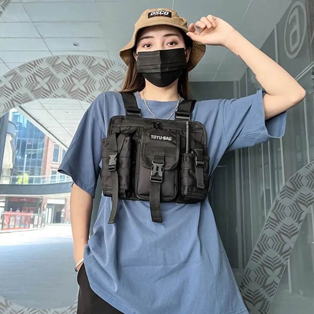 Oxford Cloth Molle Chest Bag Reflective Streetwear Molle Shoulder Vest Bag Large Capacity with Adjustable Straps