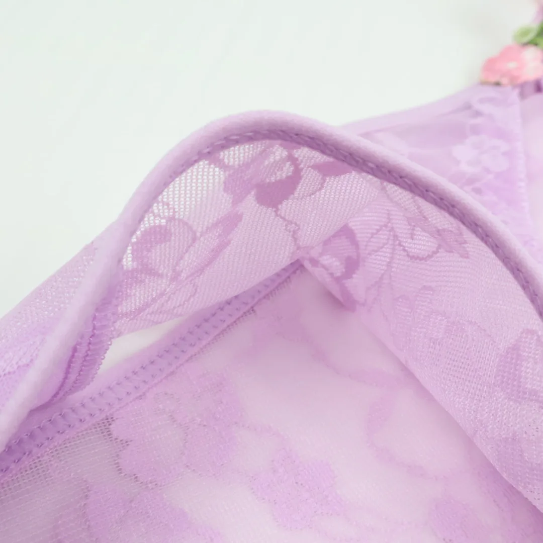 Bestickte Blumenspitze Damenunterwäsche Niedrige Taille Transparente Netz-Slips Romantische Blumendekoration Damen-Slips – Detail 12