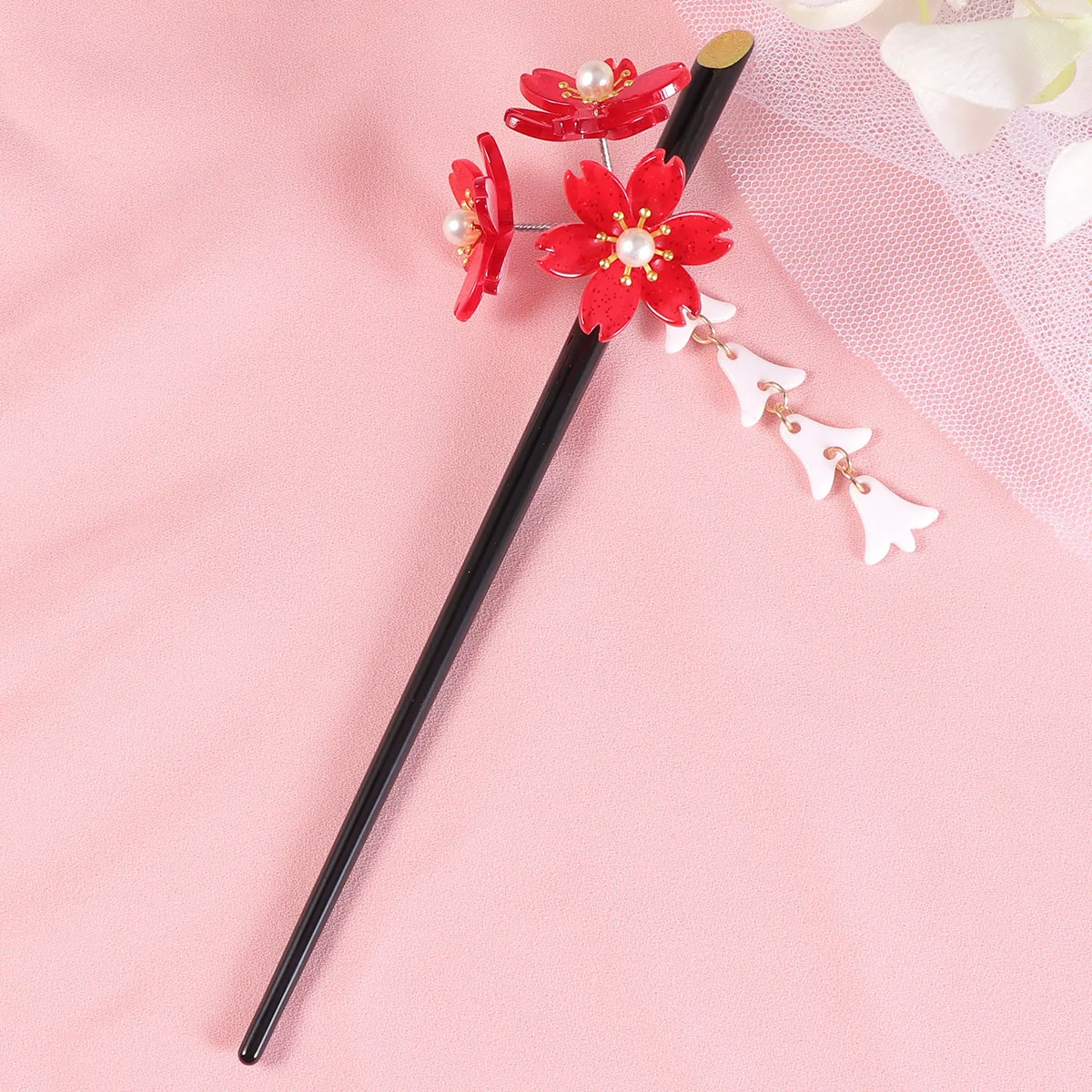 

Винтажная красная акриловая заколка с кисточкой вишни, элегантные заколки для волос с цветочным принтом для женщин и девочек, украшения для юбилейной вечеринки
