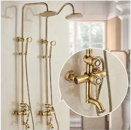 Free Shipping Luxury Antique Carving Rainfall Shower Sets Faucet Mixer Tap With Tub  Single Handles Bath & Shower