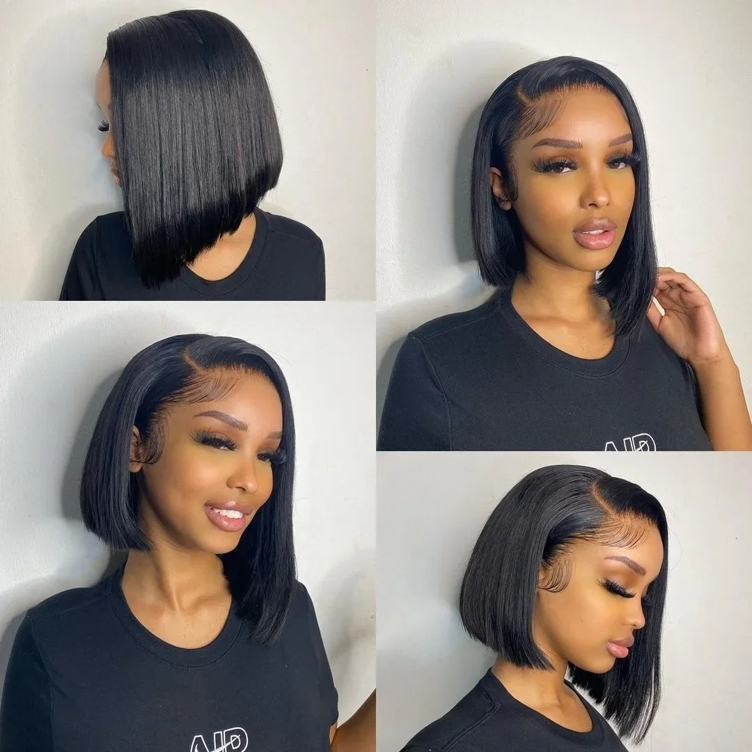 Peruca Bone Straight Bob para Mulheres, Cabelo Humano Brasileiro, HD Transparente Lace Front, 13x4 Lace Frontal Perucas, 12A