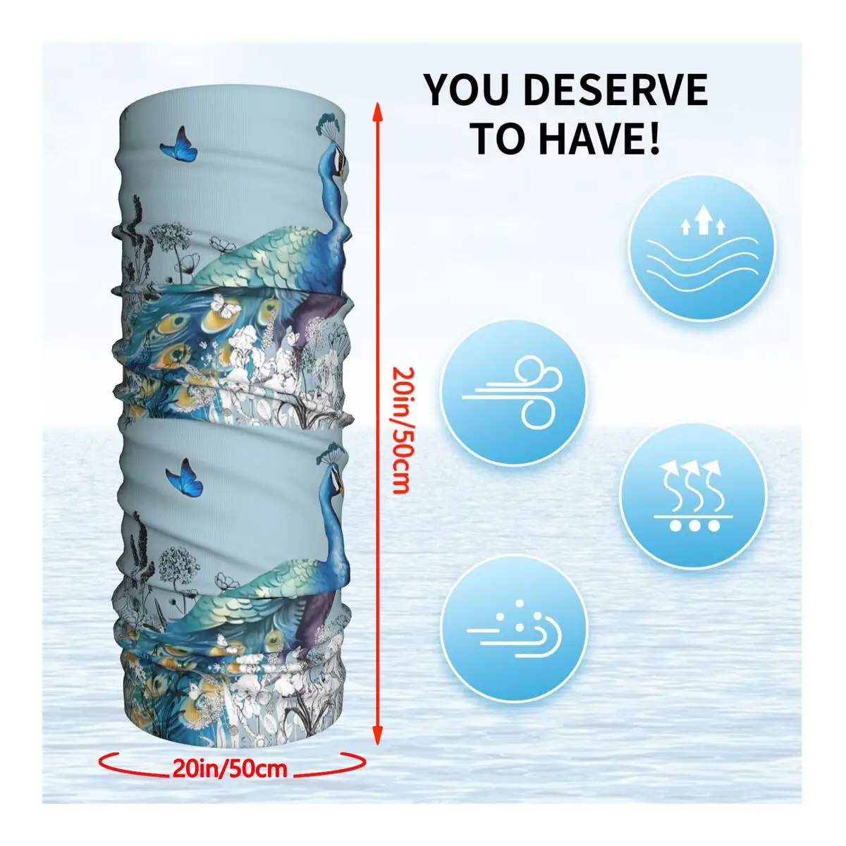 Beautiful Blue Peacock Scarf Neckerchief Neck Face Mask Polyester