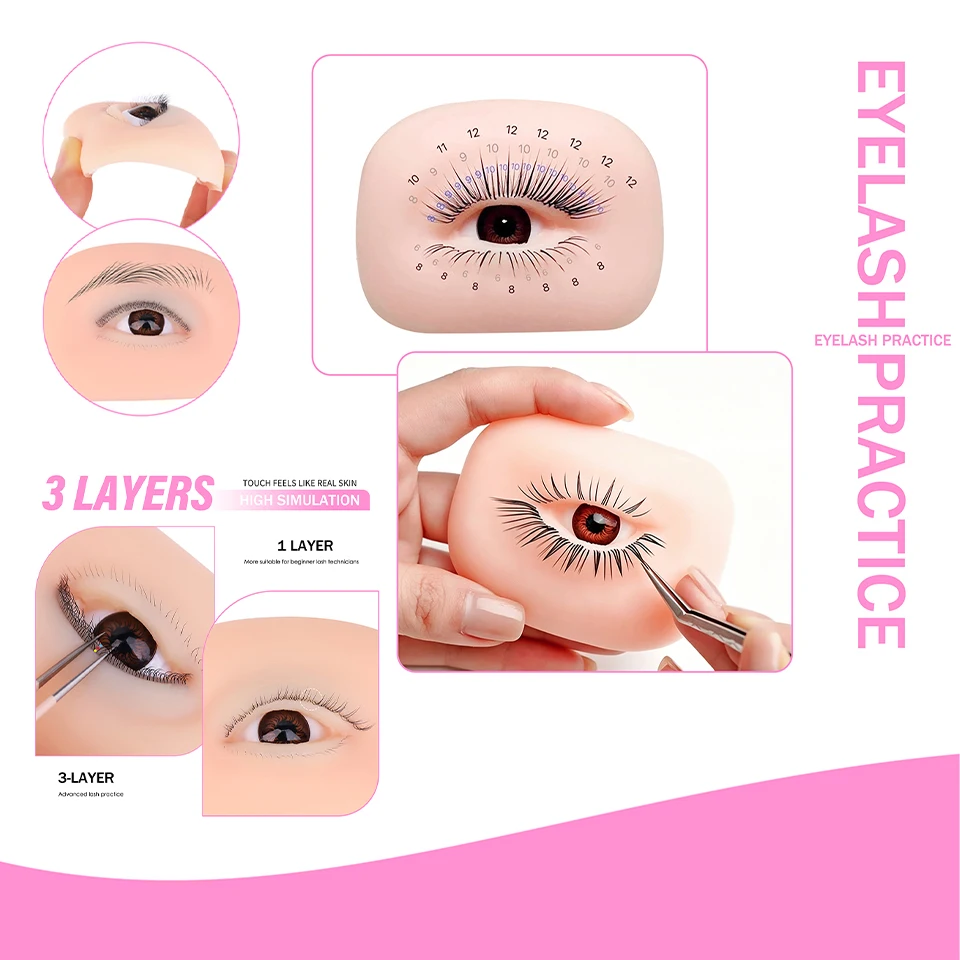 3 Layers Lashes Reusable Mannequin Eyes Eyelash Extension Eyes Model Doll Face Head Training Simulated Silicone Eye Makeup Tools