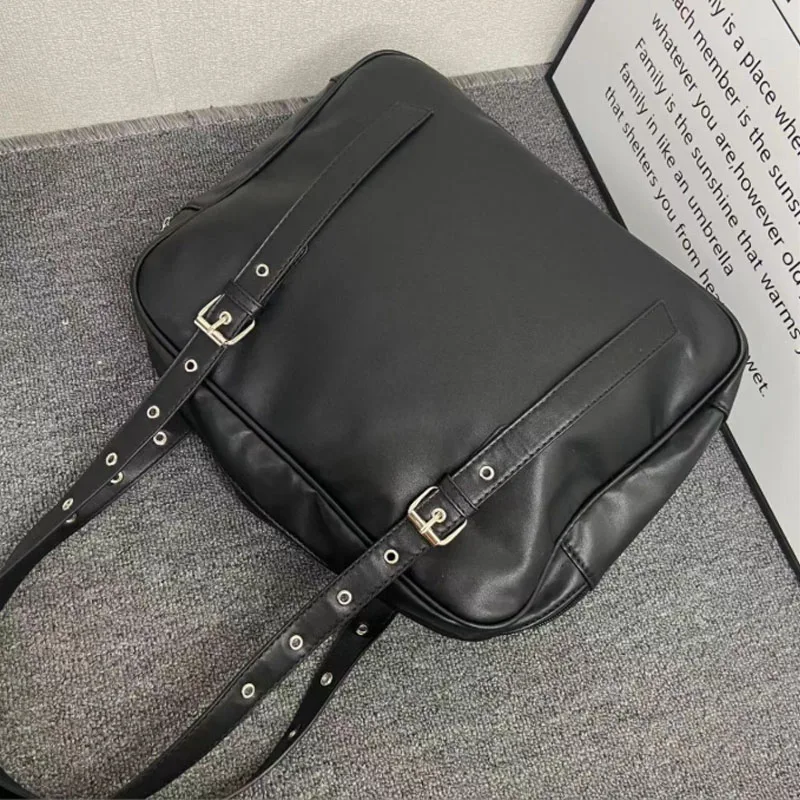 Tas Ransel Hitam Harajuku untuk Wanita, Tas Tangan Transparan Kapasitas Besar yang Manis dan Keren, Tas Ransel Wanita Jepang Y2k yang Chic, Bolsas
