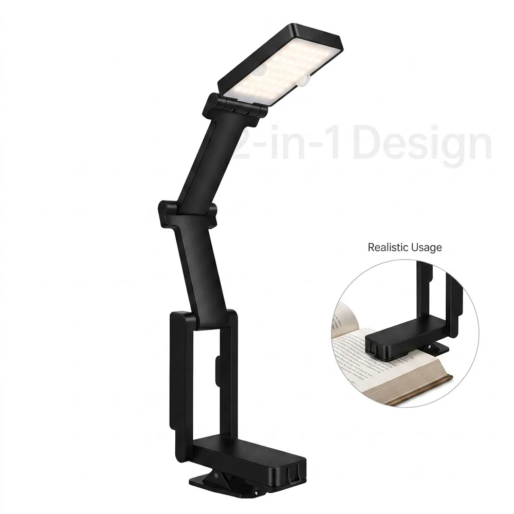 Clip on Book Light for Reading in Bed, Ra98 Eye-Caring Rechargeable Reading Light, Foldable Mini Desk Lamp, Type-C，Customizable