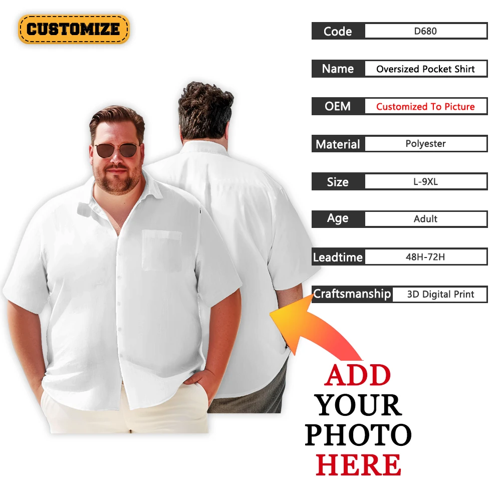 Customized Pattern Oversized Hawaiian Shirt Set Plus Size Summer Beach Shorts Set Design Yourself Personalized Button Up Gift