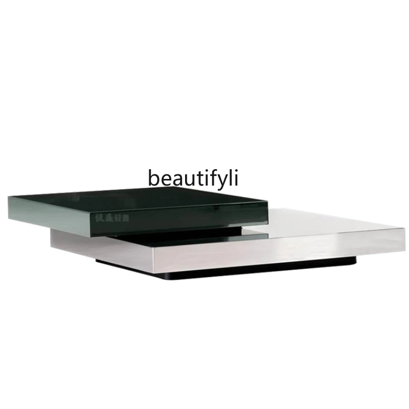 

Mirror Stainless Steel Coffee Table Italian Modern Style Square Living Room Villa Household Light Luxury