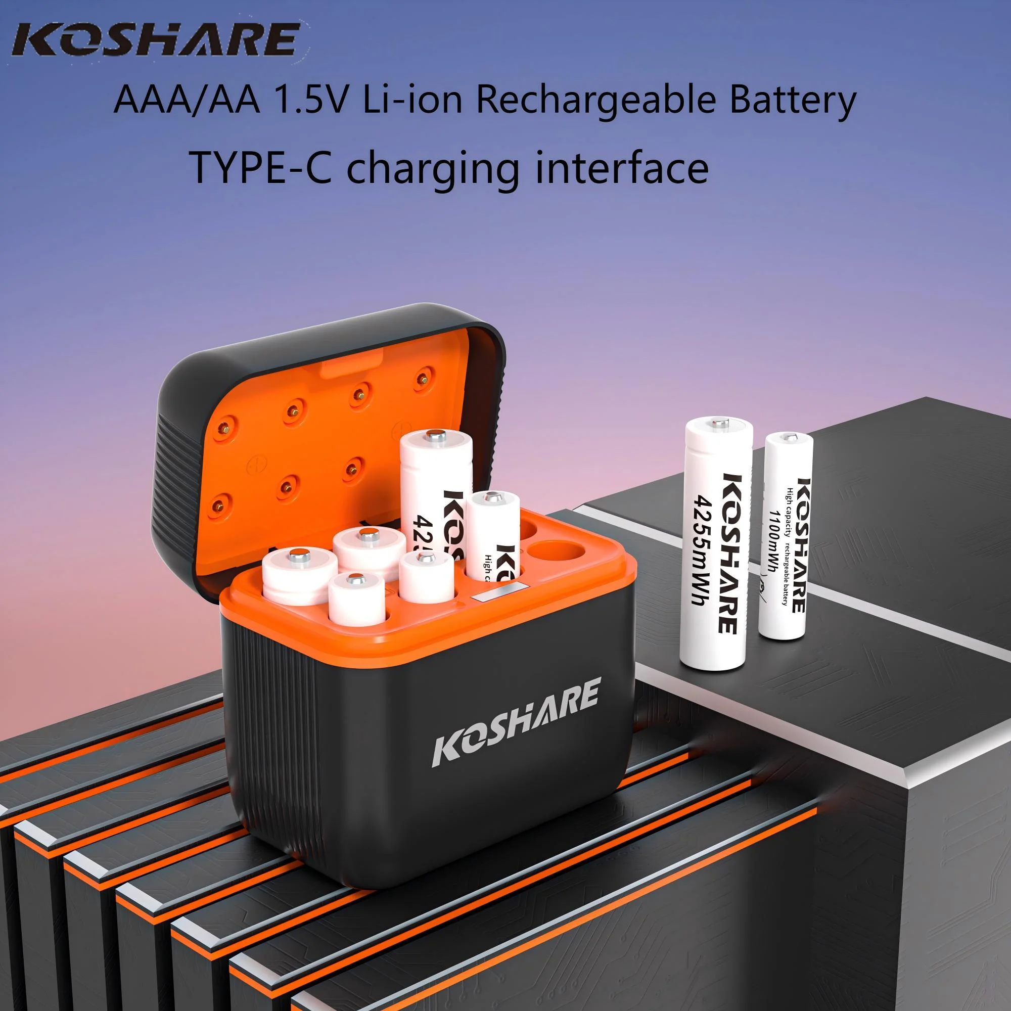 

KOSHARE 8-Slot Smart Battery Charger for AA/AAA 1.5V Li-ion Rechargeable Battery Pack Independent Fast Charging