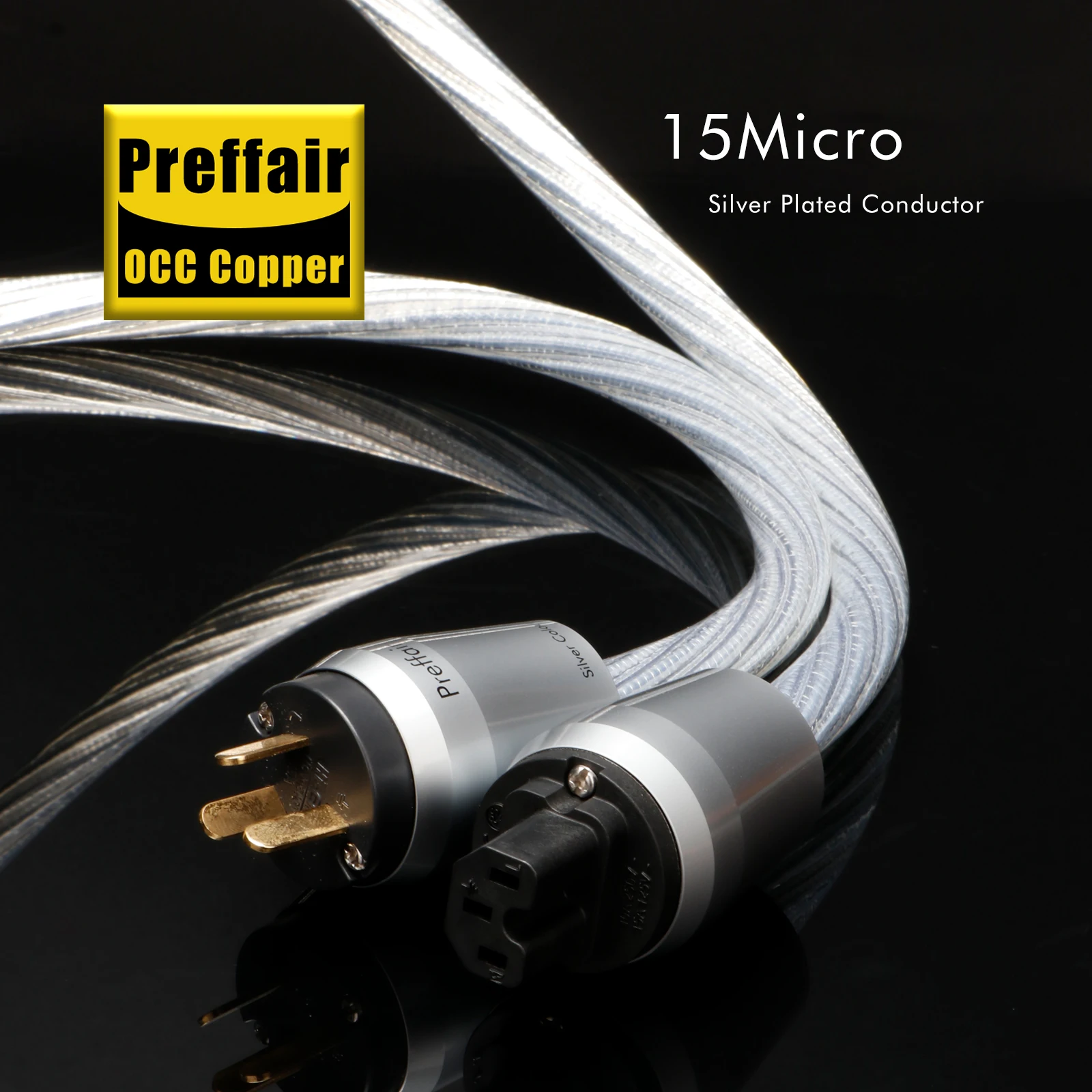 Preffair 8N OCC كابل الطاقة المطلي بالفضة المملكة المتحدة/الاتحاد الأفريقي/الولايات المتحدة/الاتحاد الأوروبي موصل مقبس الجيل 2 التيار المتناوب سلك الطاقة الاتحاد الأوروبي Schuko الطاقة
