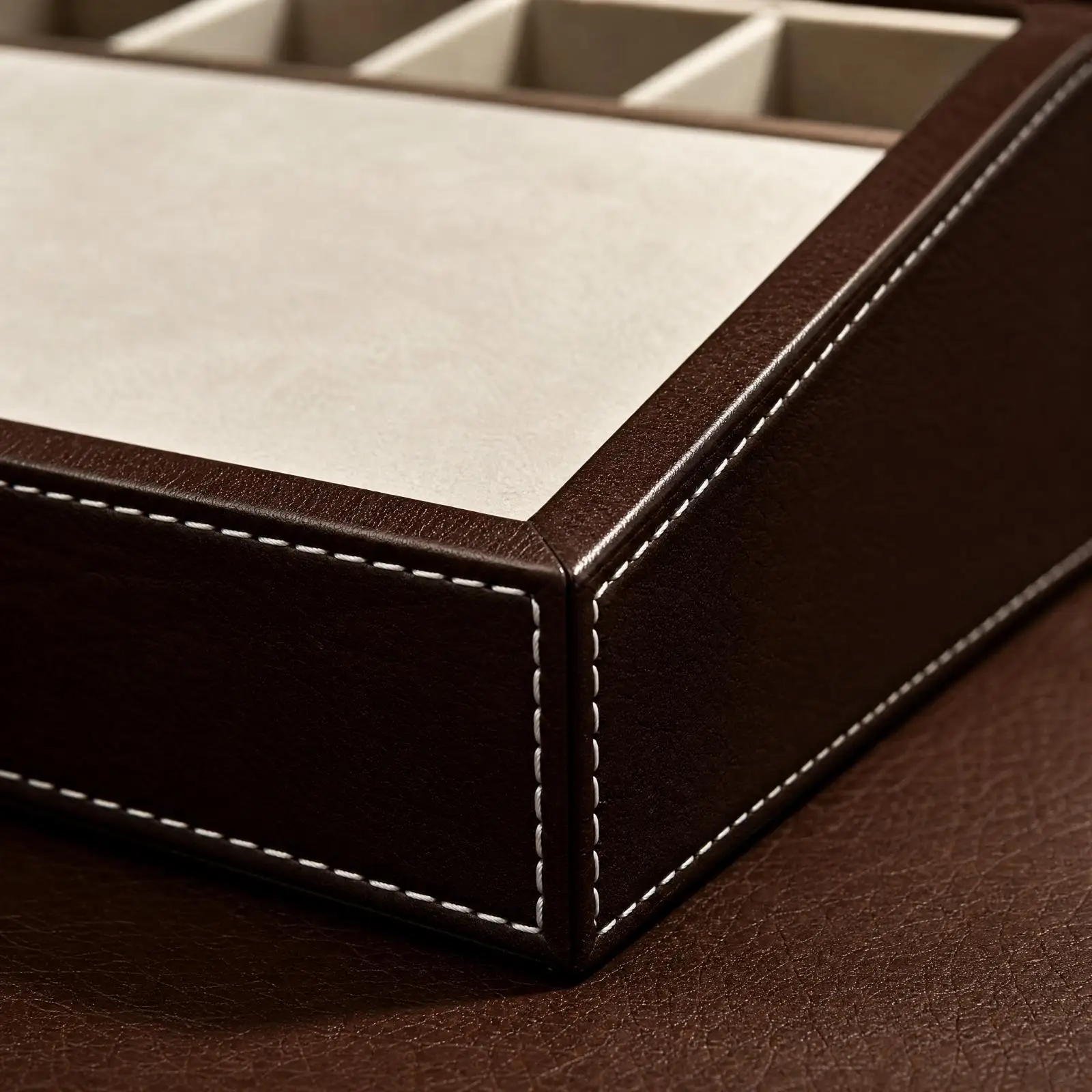 Countertop Belt Storage Case Wood Leather Display Box with Divided Sections for Boutique Shelves and Closet Organization