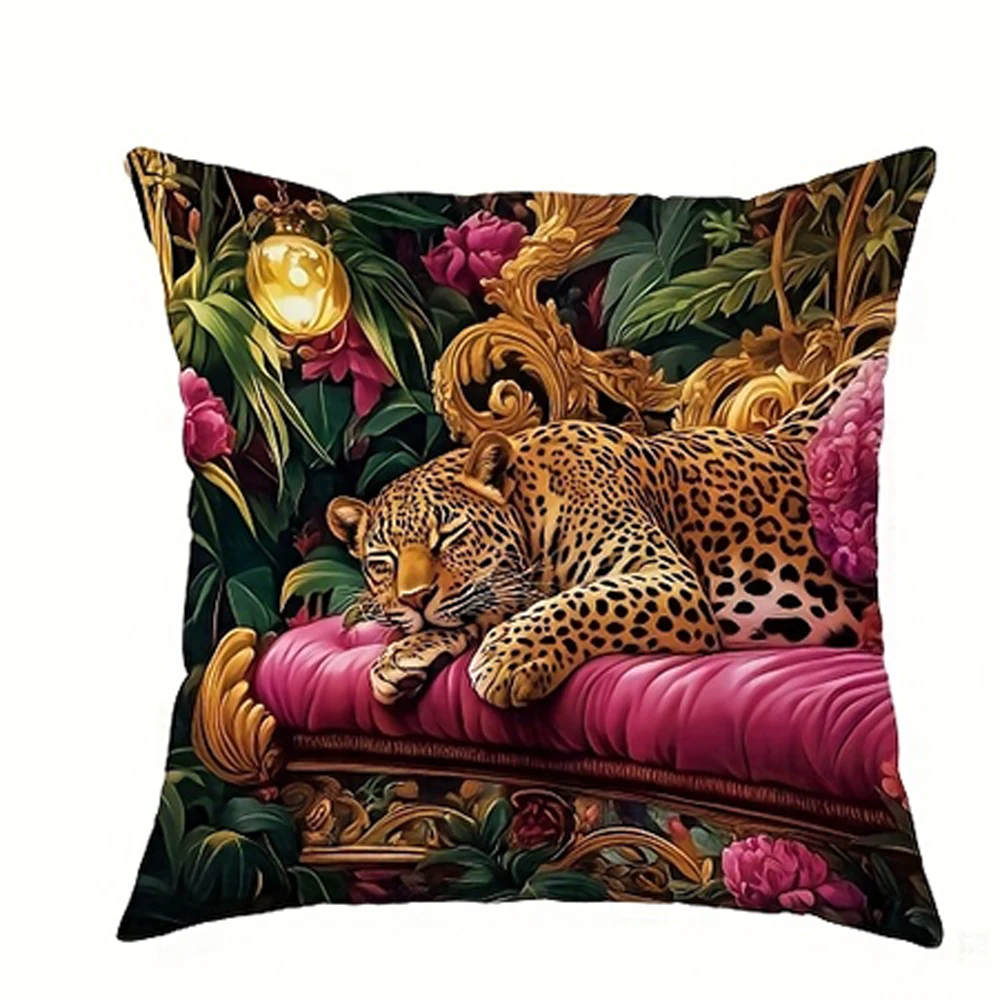 1pc Maximalist Leopard Throw Pillow Cover, 2D Double-Sided Print Soft Polyester Cushion Case for Home Sofa Bedroom Car Interior