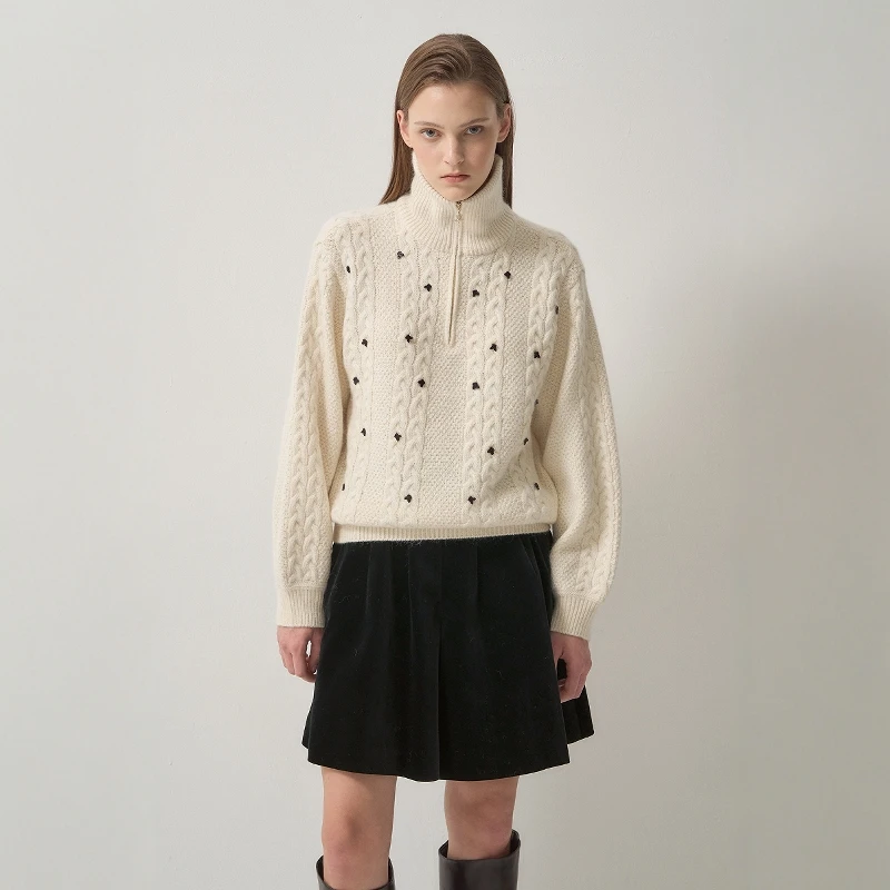 

iny шелковая пряжа, вязаный свитер с воротником на молнии, зимний модный женский кардиган, обычный тонкий трикотаж