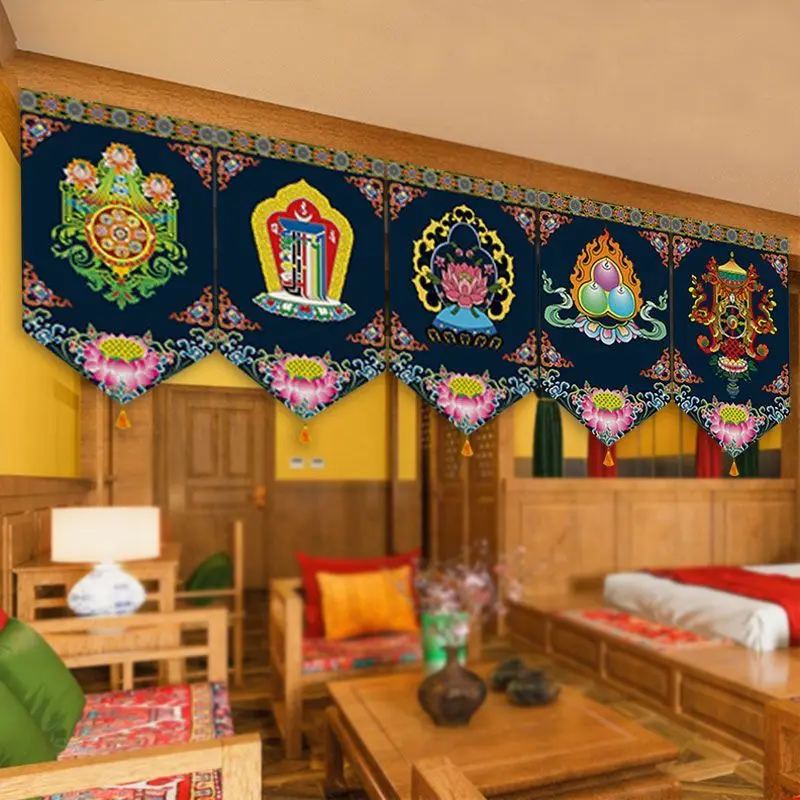 Ethnic Cultural Triangle Curtain Horizontal Beam Wall Half Curtain Chinese Style Cultural Tourism Hotel Decor Short CurtainZJ285