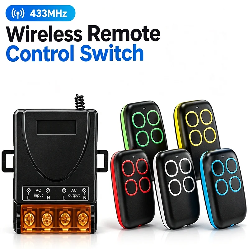 433MHz Wireless Relay Switch AC 110V-220V 10A Universal Remote Control Receiver for Garage Door Light Motor Fan