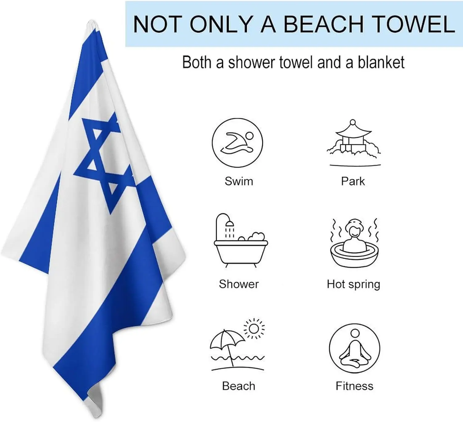 Beach Towel for Women Israel Travel Towels Soft No-Shrink Lightweight Swim Towels, Flag Patriotic Cute Roadtrips Pool Towel