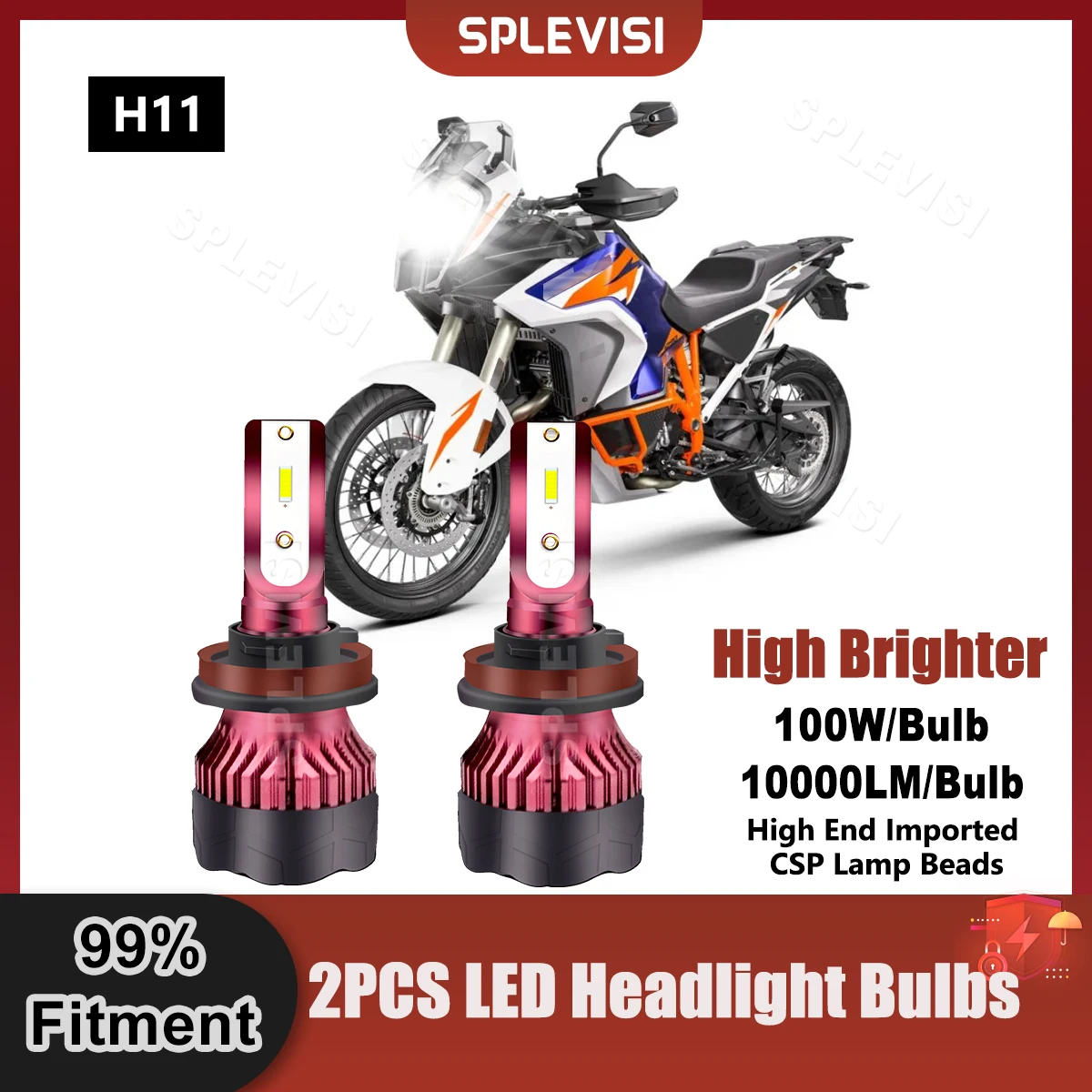 

SPLEVISI H11 LED Headlight 6000K Xenon White 360 Degree Beam For KTM 1290 Super Adventure 2015-2016 Replace Front Light