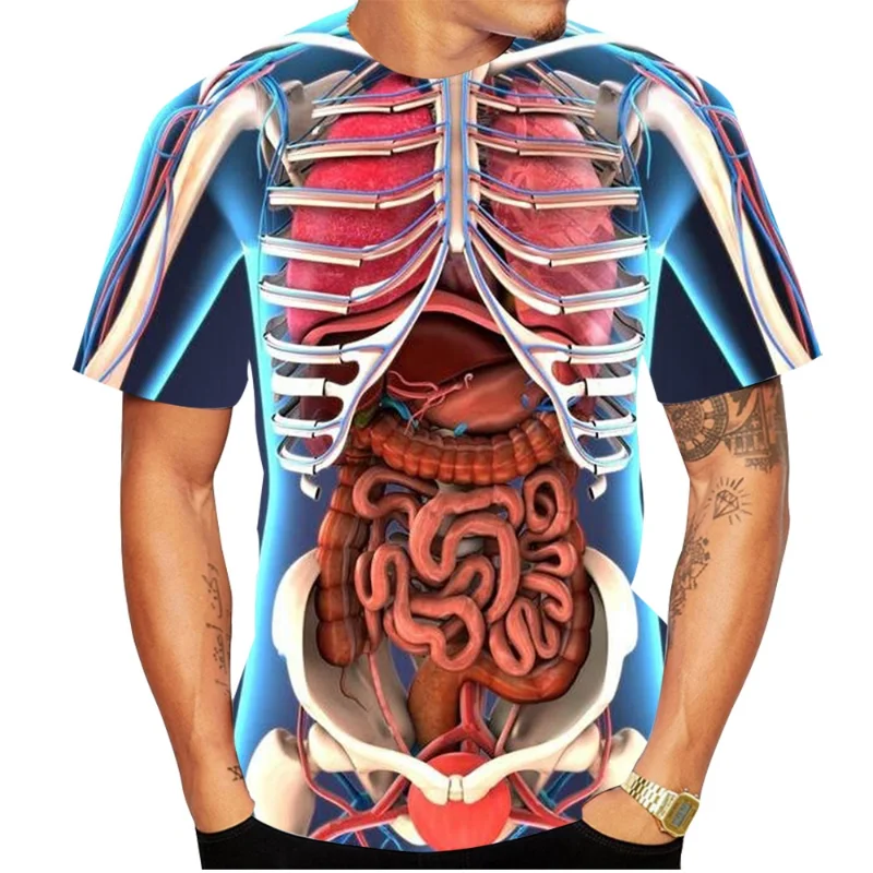 Skeleton Internal Body Organs Digestive System 3D Printed T-shirt Summer Short Sleeve T Shirt Unisex Breathable Causal Clothes