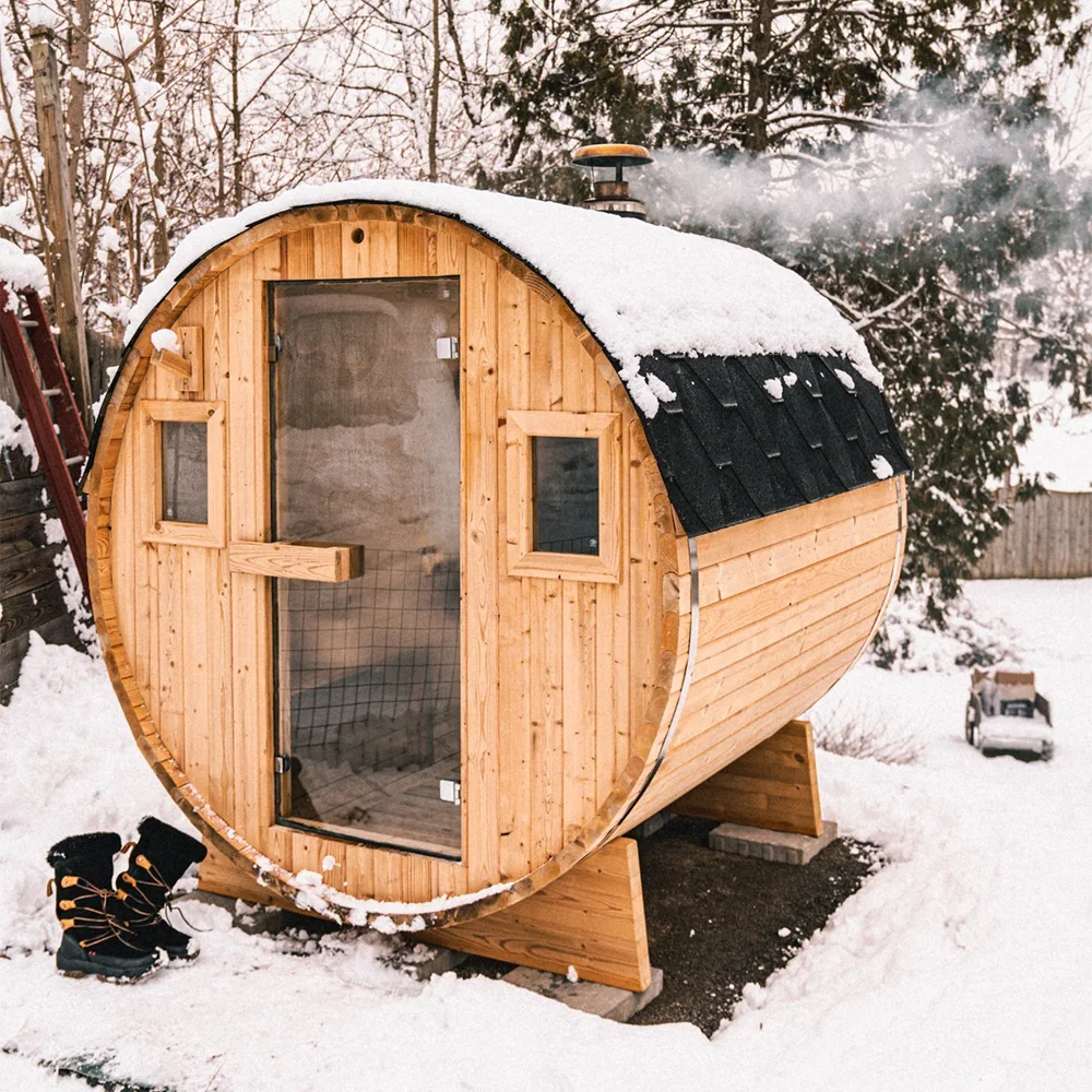 Outdoor Barrel Sauna with Wood Burning Stove Solid Wood Cedar Panoramic View for 2-3 Person Home Garden Steam Sauna Room