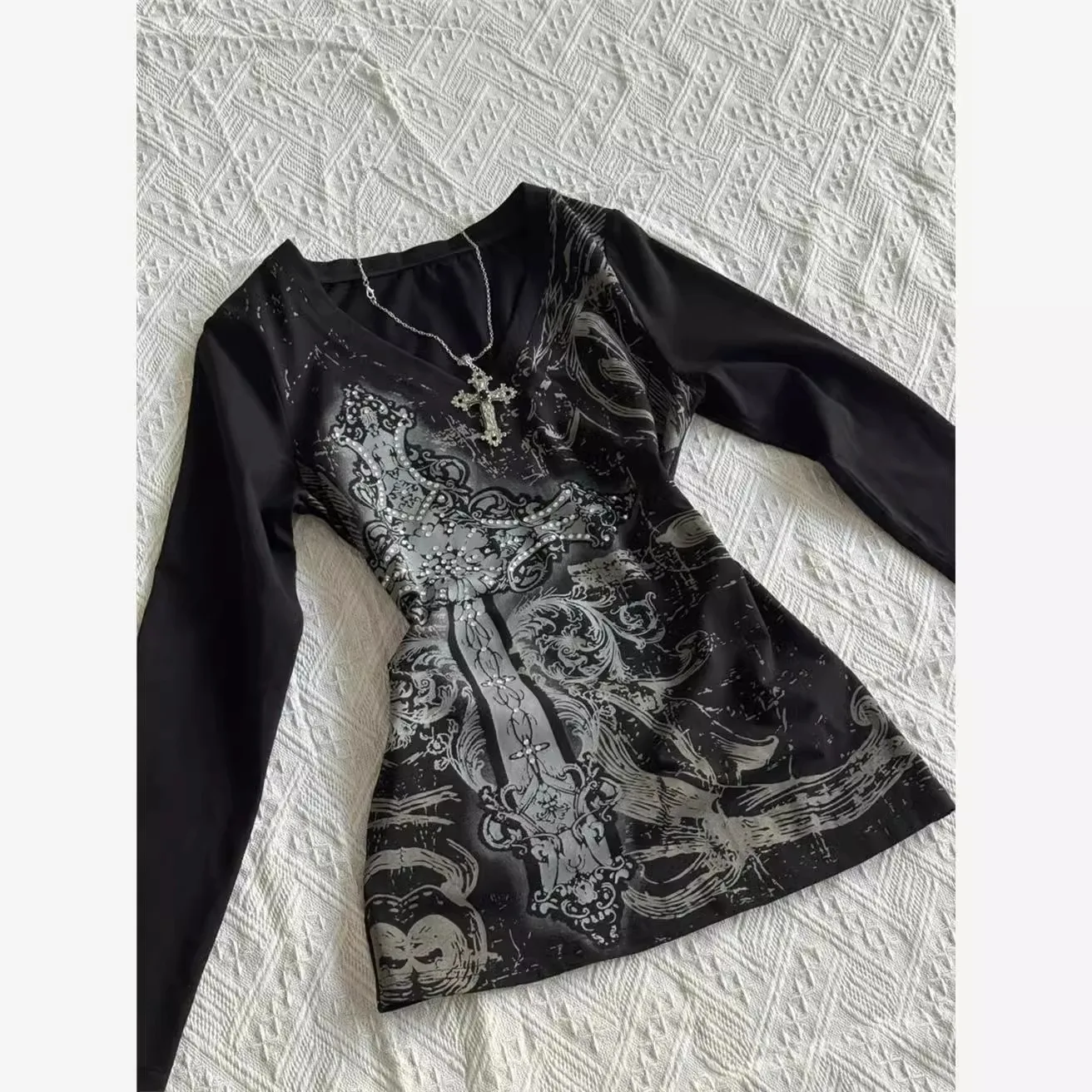 ريترو الهيب هوب Y2K تي شيرت موضة المرأة مثير كم طويل القوطية خمر الشرير الشارع الشهير بلايز عادية سليم الساخن فتاة الخريف تيز