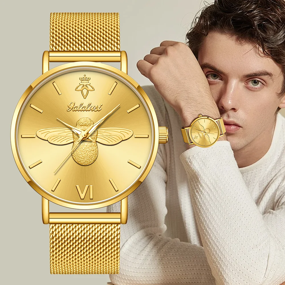 YaLaLuSi Minimalist Quartz Couple’s Watches with 3D Bee Relief Design for Men and Women Relojes De Mujeres