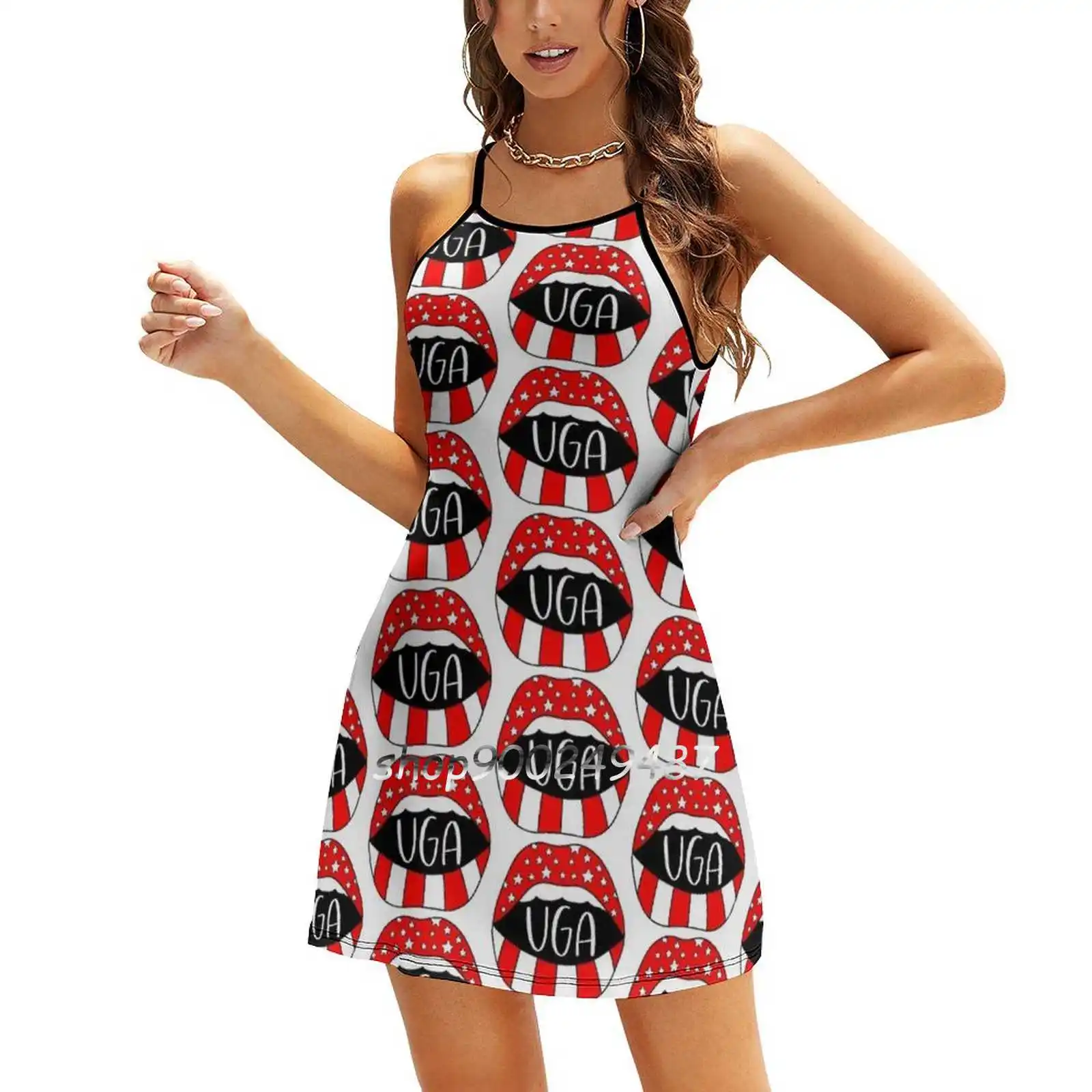 Vestidos de fiesta de noche Uga, vestido Sexy por debajo de la rodilla para mujer, vestido dulce de una pieza, labios coreanos, boca Dawgs Uga, juego de equipo de fútbol inteligente