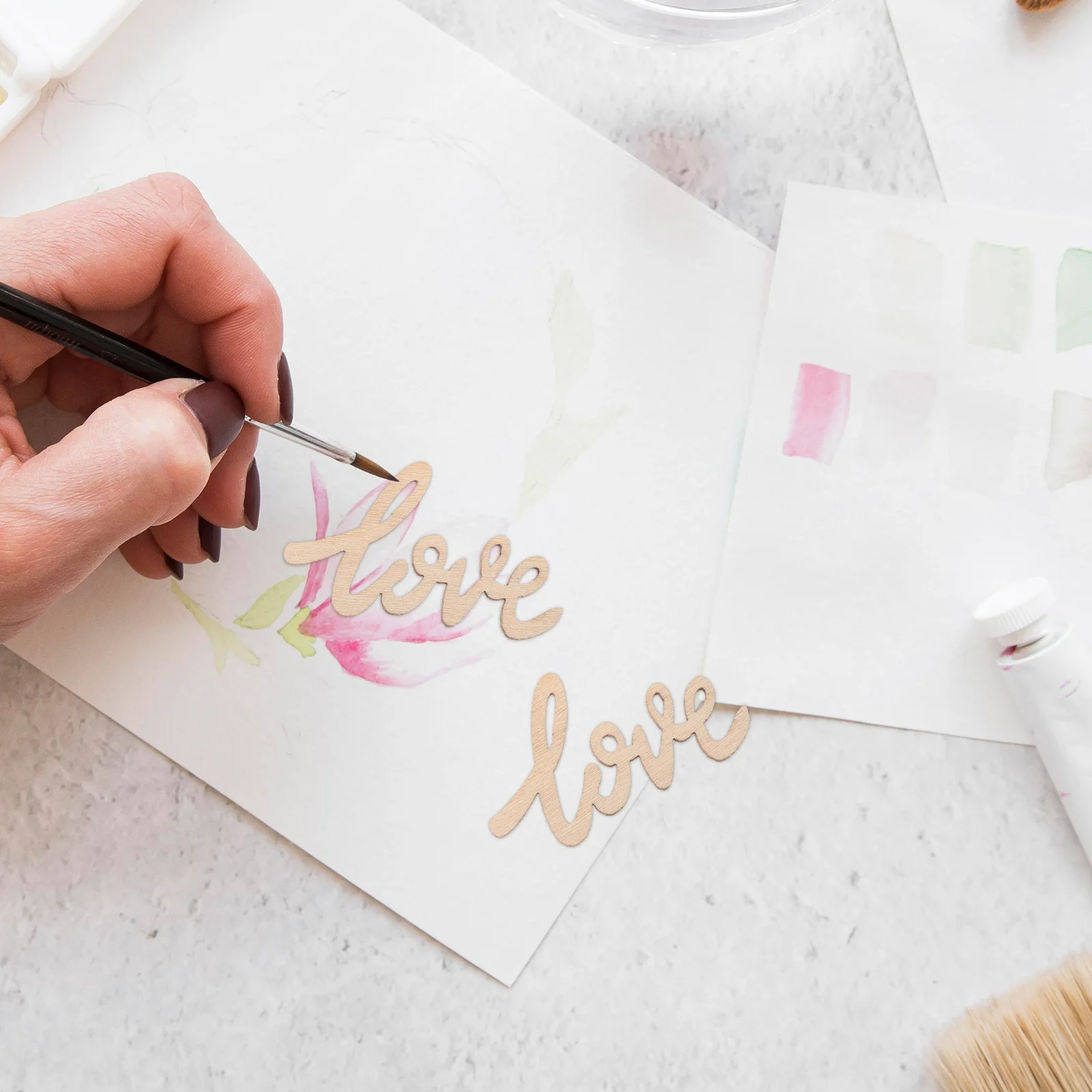 

40Pcs Hollow Letter Wood Pieces DIY Unfinished Wooden Cutouts for Valentine's Day Wedding Home Decor Love Hello Craft Ornaments