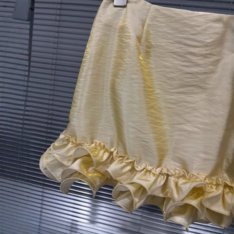 WTHT موضة جديدة للمرأة تقسم التجاعيد تصميم الرسن سترة عالية الخصر التفاف الورك التنانير الصغيرة الإناث 2025 الصيف 1LS1654