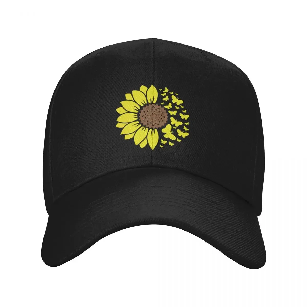 Cute sunflower with butterflies bucket hat Baseball Cap Hood Designer Hat Military Tactical Cap Golf Wear Men Women's