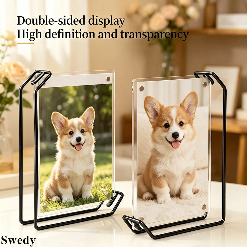 2 Pieces 8 Inch 14x21cm Double Sided Metal Pet Picture Photo Frame Pressed Flowers Display Stand Table Acrylic Sign Holder