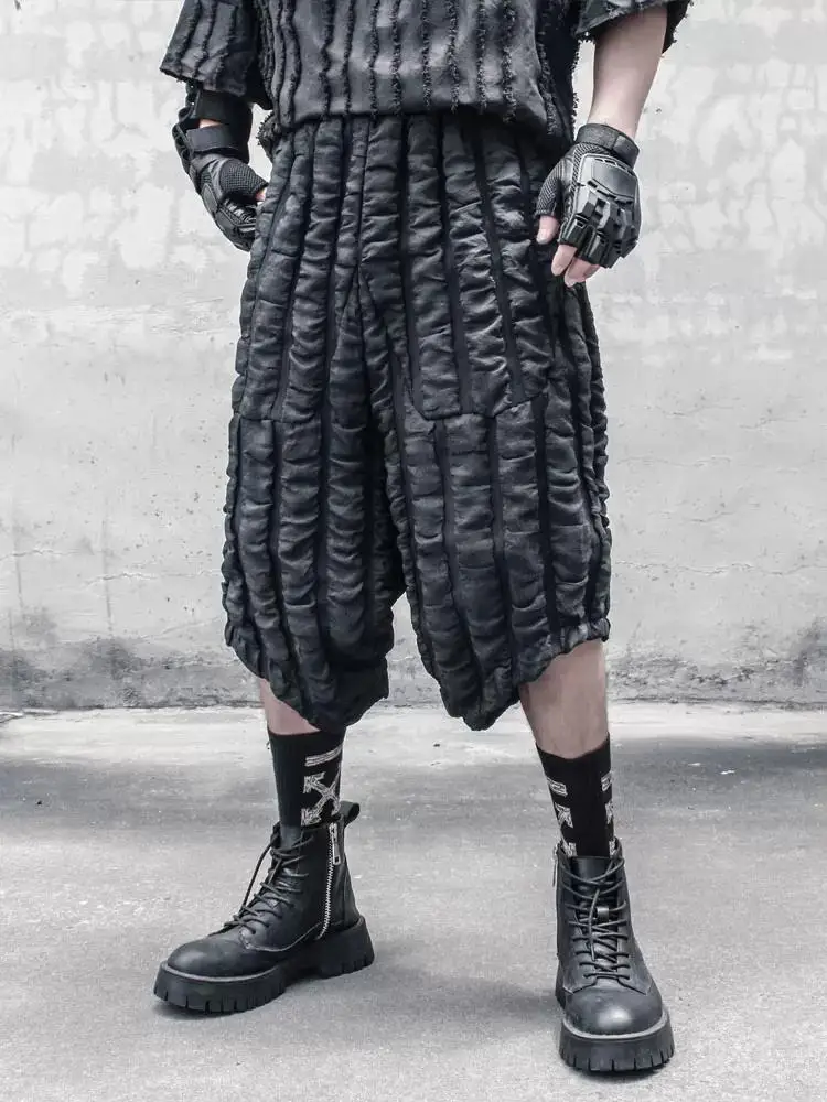 2024 Hip Hop Punk Vintage Wide Leg Harem Pants 3D Plaid Design Mens Harajuku Casual Baggy Pants Calf-length Trousers