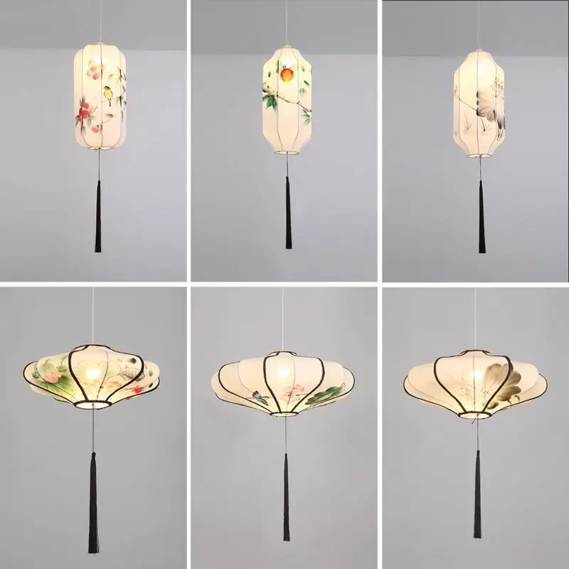 

New Chinese chandelier Chinese style hand-painted fabric hotel restaurant wedding ceiling decoration antique lantern