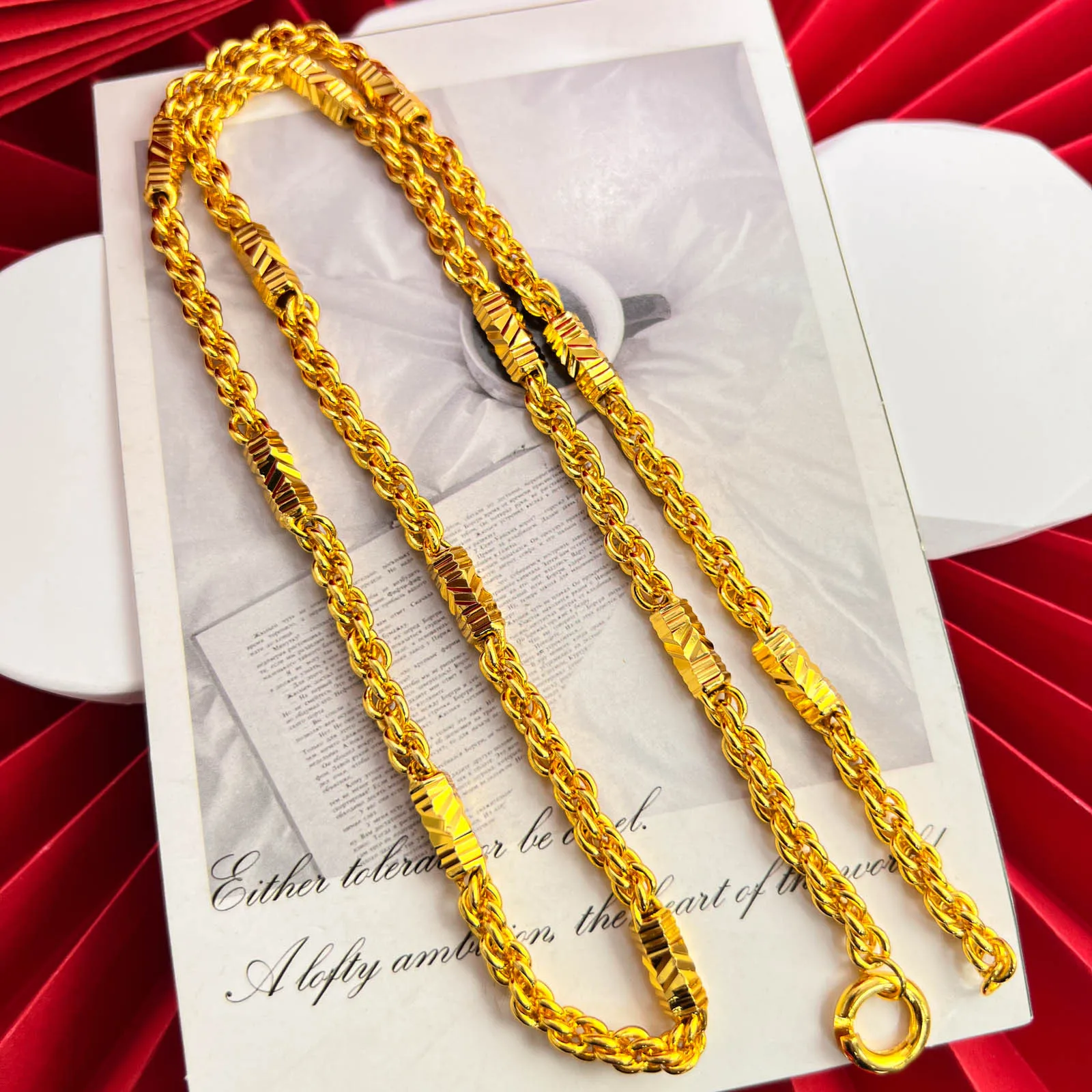 

Luxury 24K 9999 Pure Gold real gold Middle East New 6mm Hexagon Hemp Rope Necklace Men and Women Hollow Hexagon Column Necklace