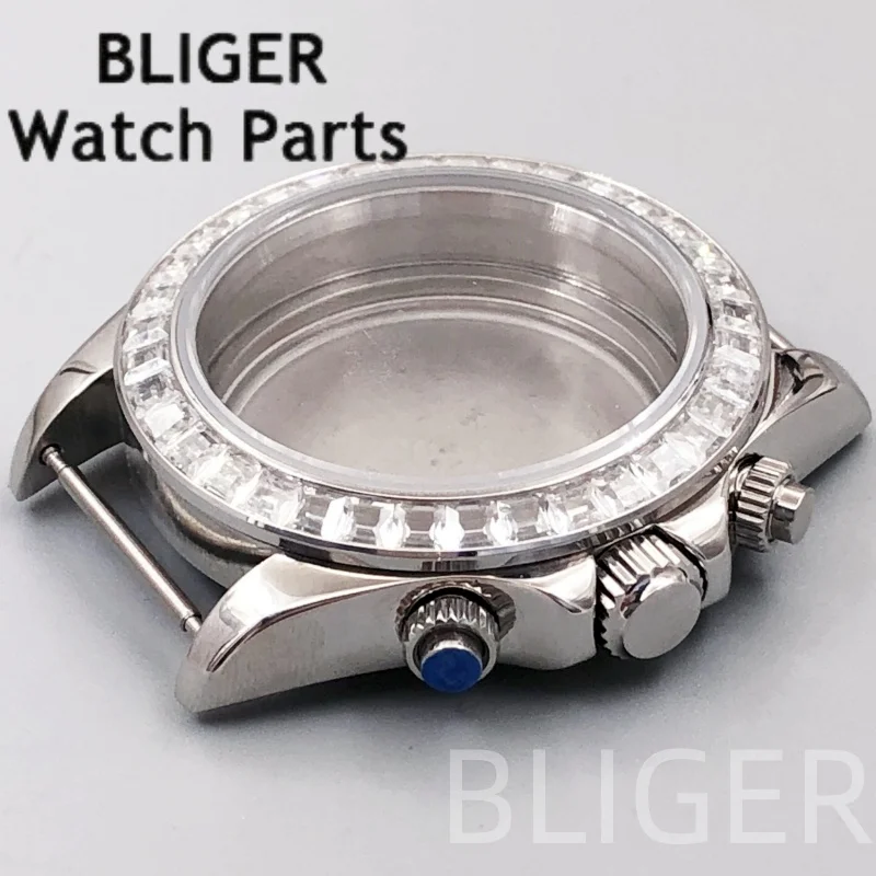 BLIGER VK63 caja de 40mm cronógrafo de acero inoxidable bisel de diamante indica cristal de zafiro buceo para movimiento de cuarzo VK63 VK63A