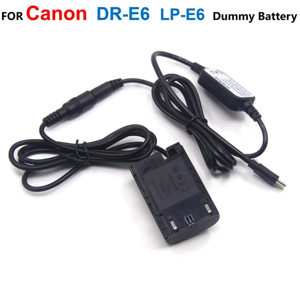 

DR-E6 DC Coupler LP-E6 Fake Battery+LC-E6E USB C PD Power Bank Cable Adapter For Canon EOS 5D Mark II III 5D2 5D3 6D 7D 60D