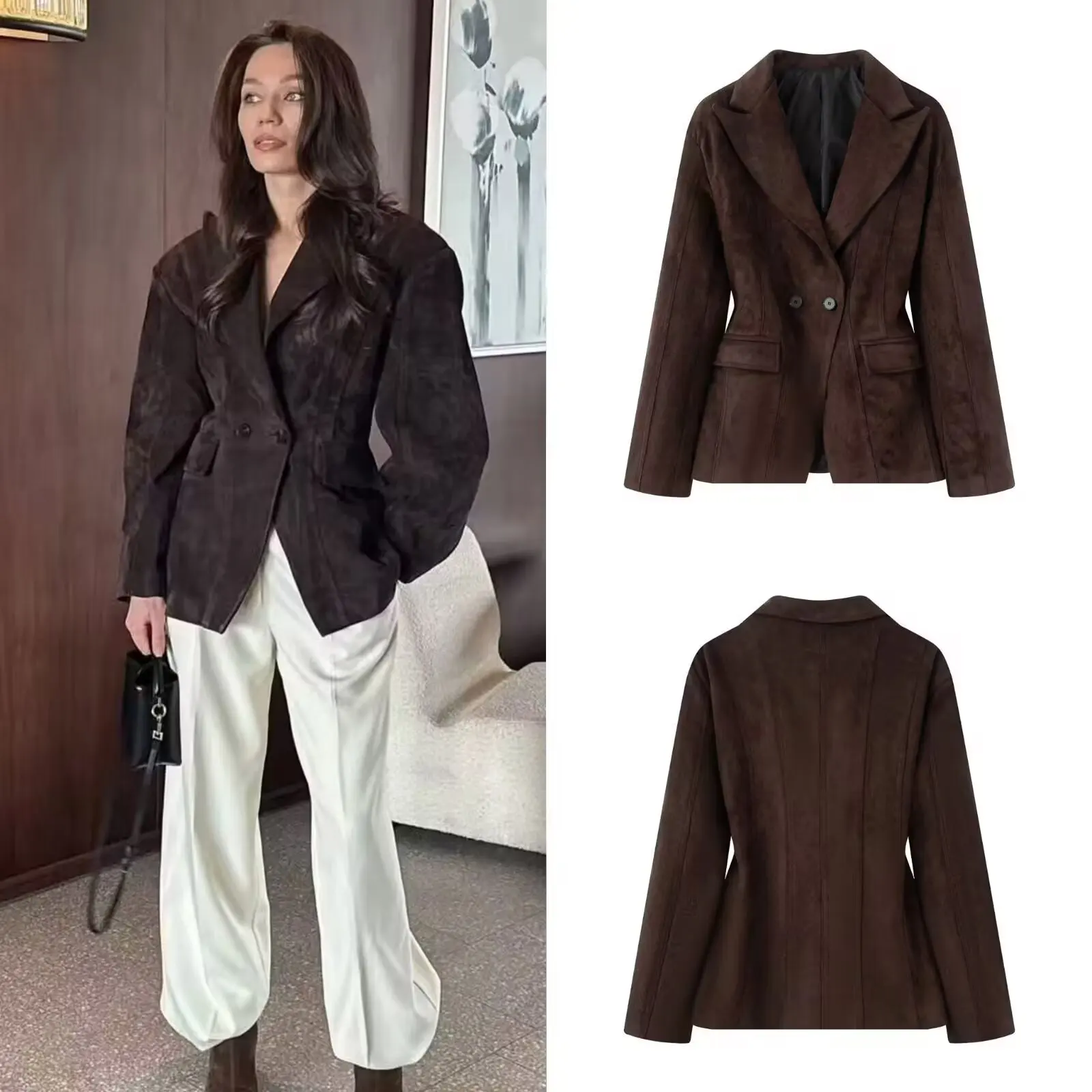 Fashionable Short Coat for Women Spring Summer New Arrival Single Button Stand Collar Waist Cinching Polyester Fiber Jacket