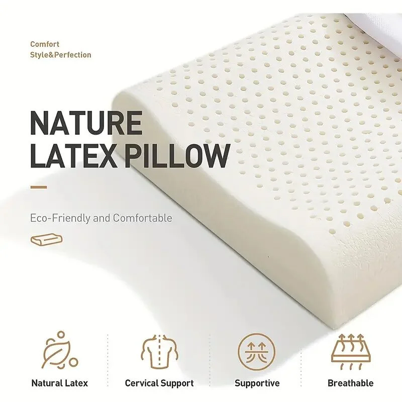 Thailand Latex Pillow for Neck Pain Protect Orthopedic Massage Pillows for Sleeping, With Inner Cover & Removable Pillowcase