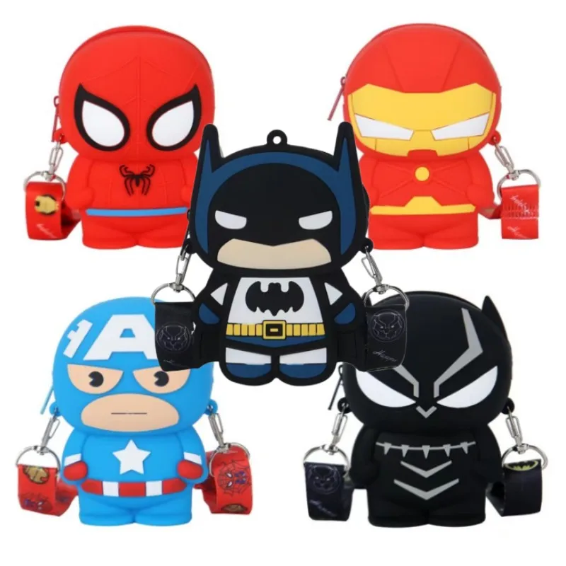 Anime The Avengers Marvel Cartoon Cute Spider Man Trendy Cool  Change Card Bag Iron Man Adjustable Strap  Kids Crossbody Bag