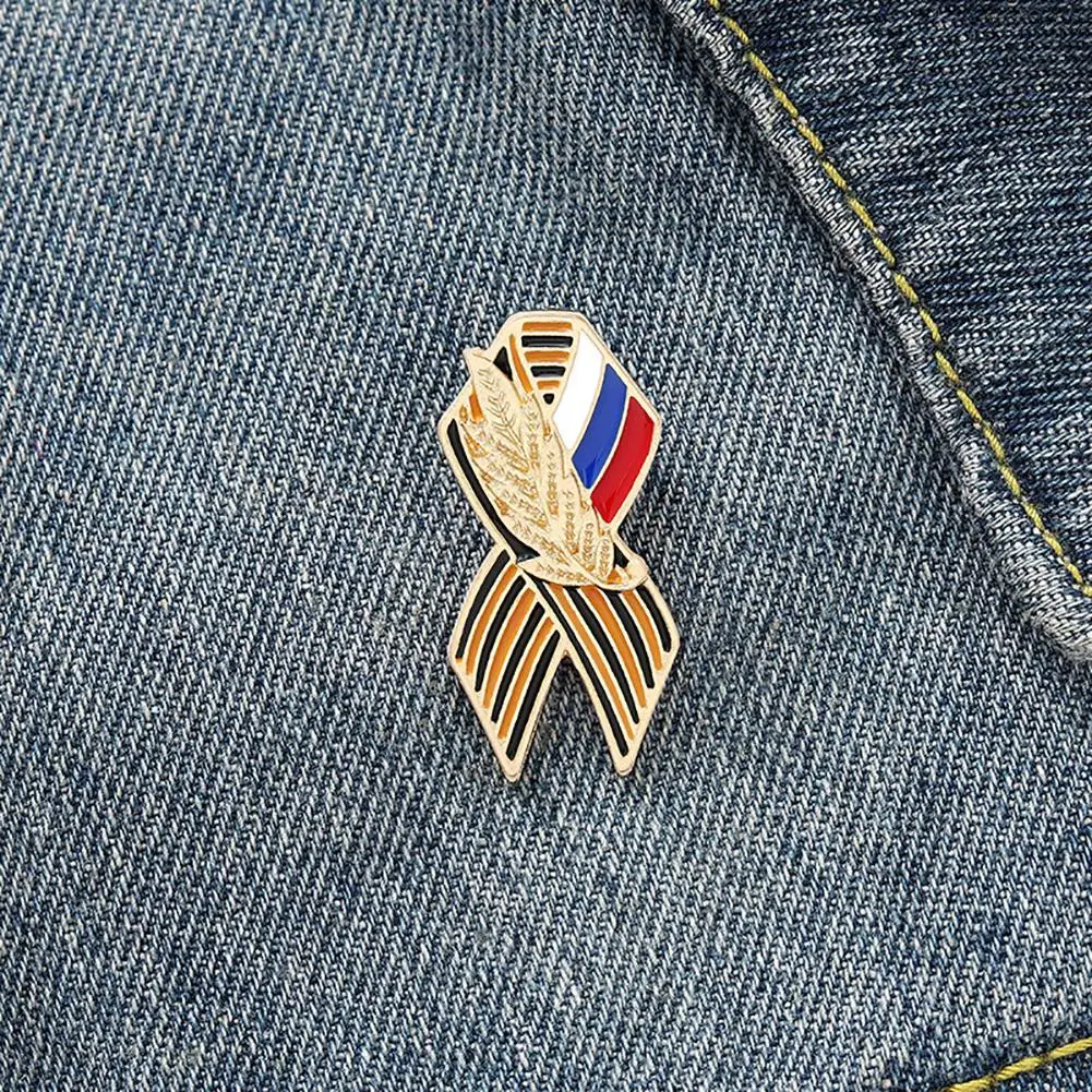 St. George Ribbon Badge with Russian Flag Saint George Victory Day Enamel Lapel Pin Maple Memorial Brooch Festive Symbol Pin