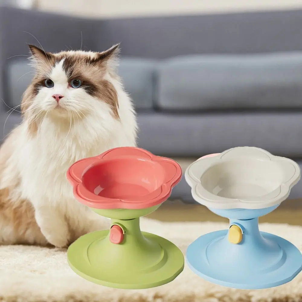 

Ceramic Flower Shaped Cat Bowl Adjustable Height Tilted Angle Elevated Pet Bowl Non-Slip Neck Protection Pet Water Bowl