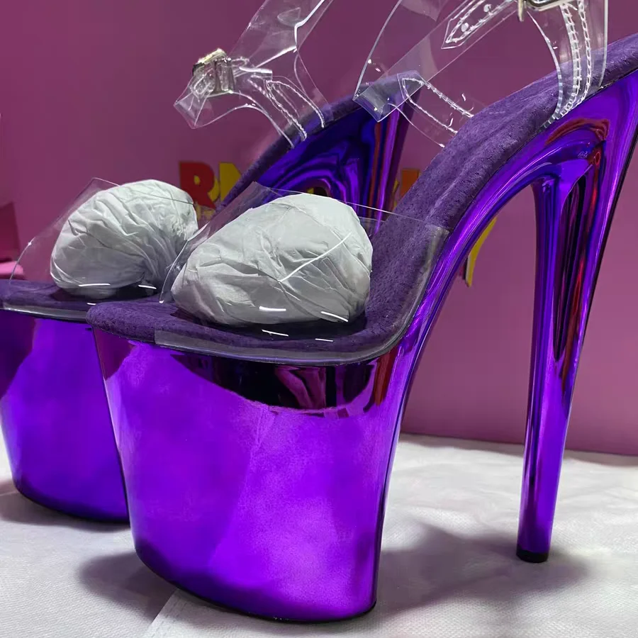 

Purple 8 inches high heel Stripper 20cm sandals Clear Exotic Sexy Fetish gladiator platform pole Dance womens bride Big Size 12
