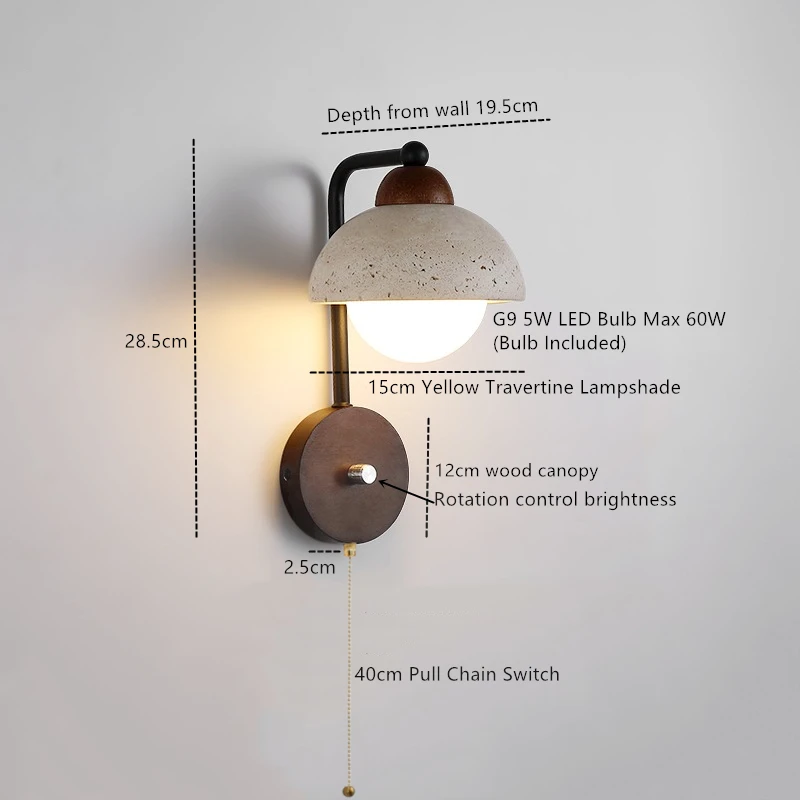 IWHD Natural Yellow Travertine Wall Lamp Adjustable Switch Walnut LED Wall Light Bedside Lighting For Stair Room Decoration