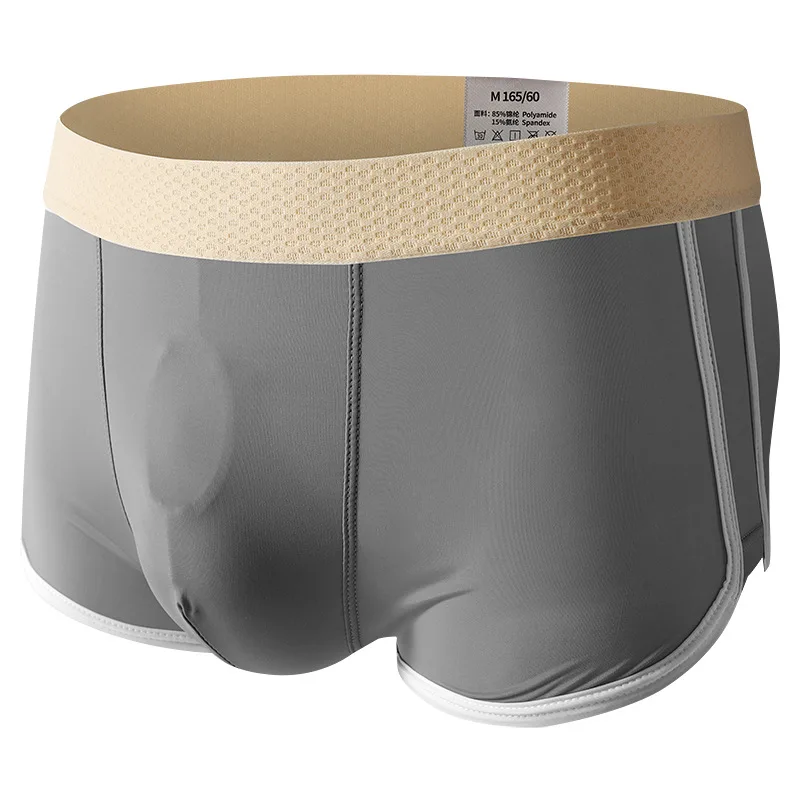 Ice Silk Men Underwear Sexy Separation Bullet Scrotum Pouch Boxer Shorts Thin Breathable Underpants Comfortable Men's Panties