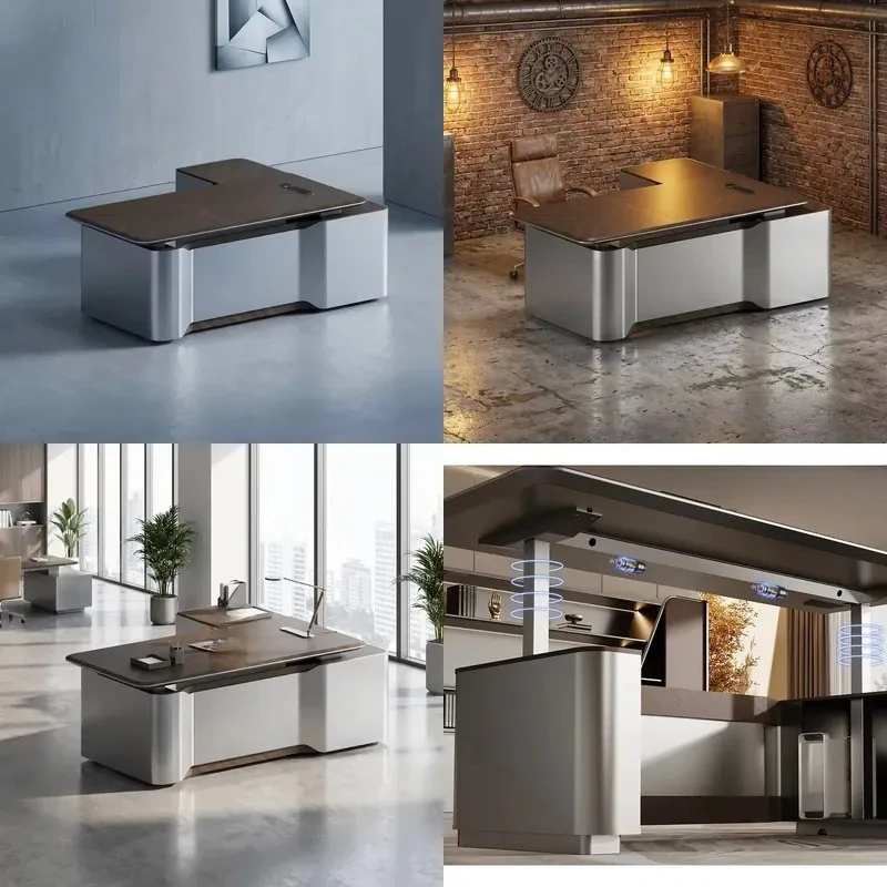 for Intelligent Wireless Charging Durable Eco Friendly L Shaped Trapezoidal Administrative Desk Manager Table with